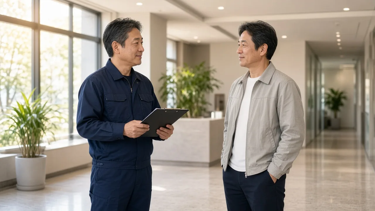 作業後に様子を伺うスタッフとお客様